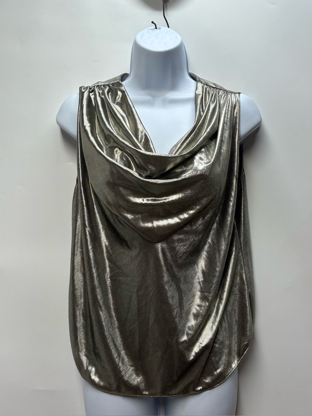 Vintage 80s Lucie Ann EU 36 Medium Metallic Drape Neck Tank Top Silver Going Out